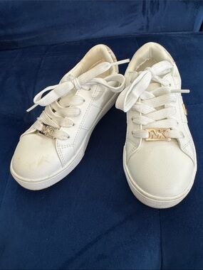 Michael Kors White Leather Low-Top Sneakers with Gold MK Charm